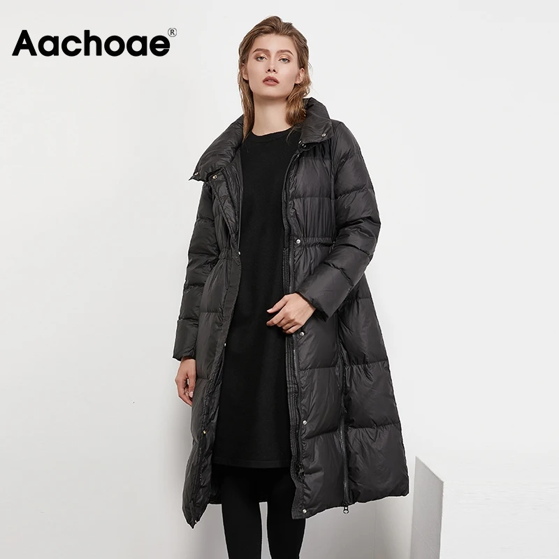 Aachoae Chic Women Long Down Jacket Solid