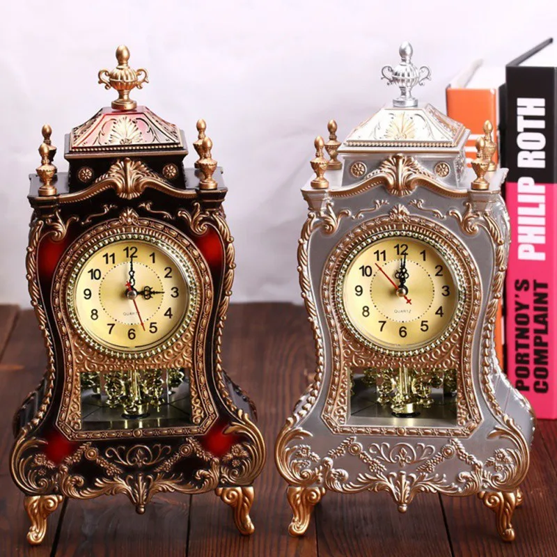 

Retro Desk Clock with Hanging Hole Desktop Ornaments European Style Household Decorative Desk Clock For Living Room
