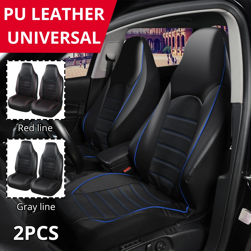 2 Pcs Breathable High Back Bucket Car Seat Cover Front Durable PU Leather Fabric