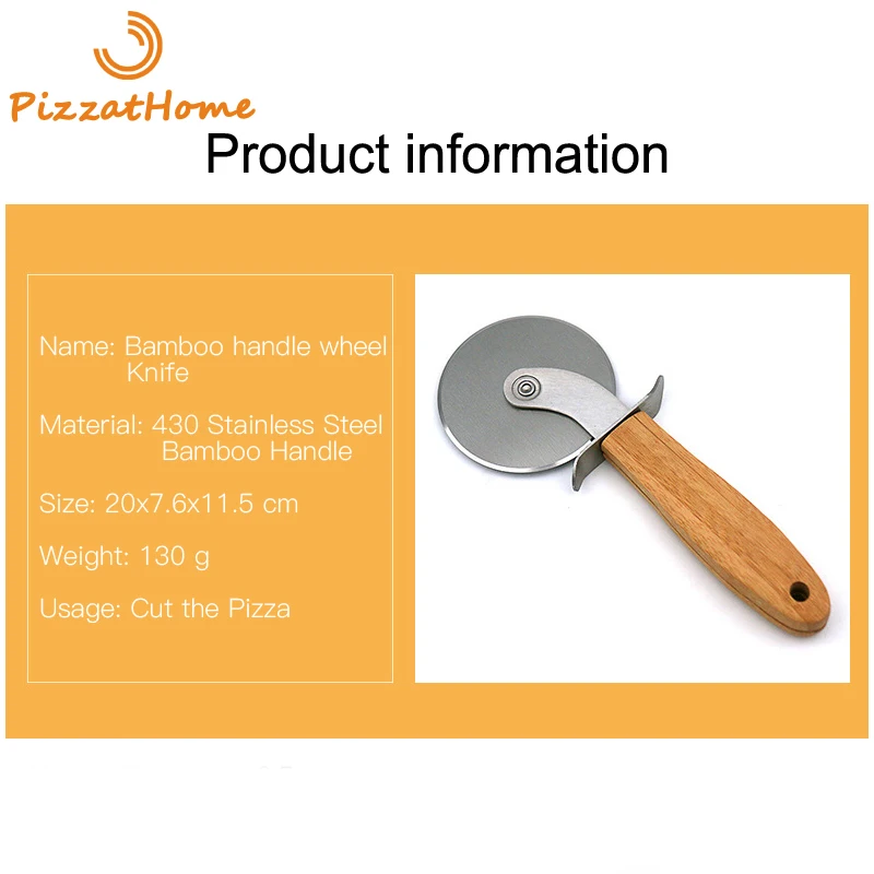 Stainless Steel Pizza Wheel Knife Smooth Rotating Pizza Slicer Cutter Wheel Knife Non Slip Wooden Handle PizzAtHome
