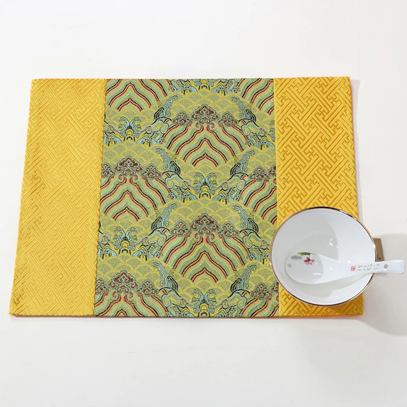 Custom Wave Rectangle Decorative Silk Placemat Dining Table Mat Chinese