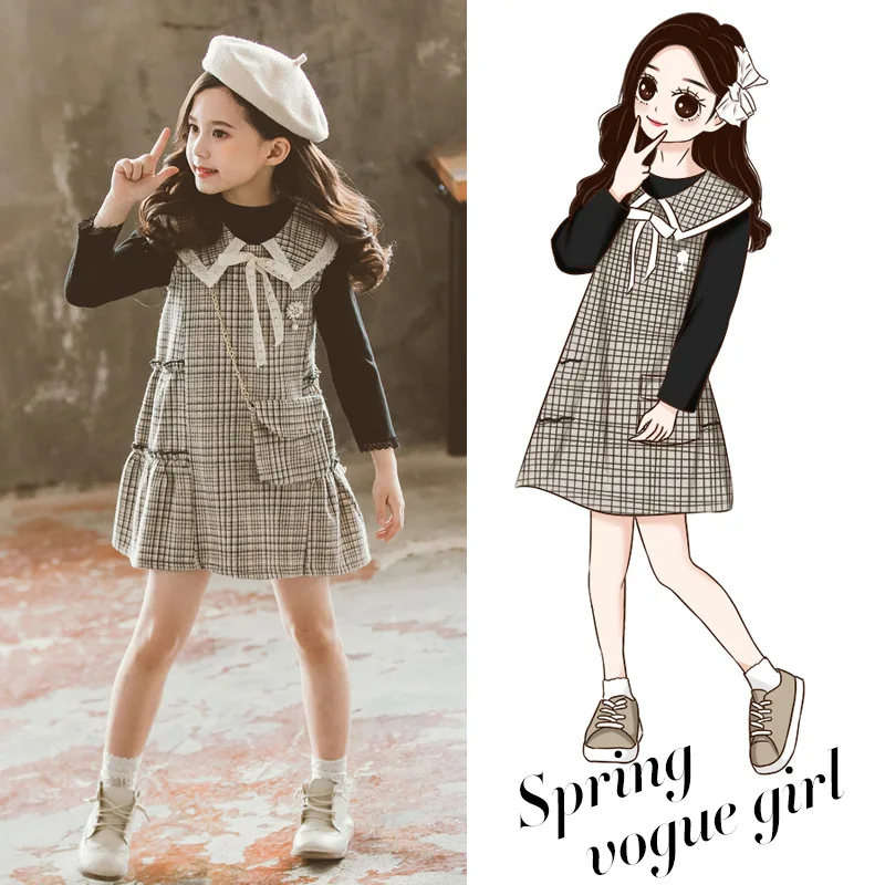 

Girls Spring Clothing 2020 New Style Korean-style Big Boy Western Style Versatile Plaid Skirt Two-Piece Set Fashion 1803c-8202