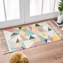 Bohemian Cotton Weave Welcome Door Mat Handmade Geometric Bathroom Carpet With Tassel Prayer Rugs