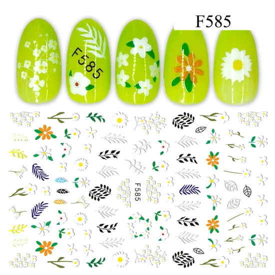 F585 1 шт милые цветы наклейки для ногтей s наклейки мультфильм Письмо Дизайн 3D клей для накладных ногтей Наклейка слайдер для маникюра TRF584-595 - Цвет: F585