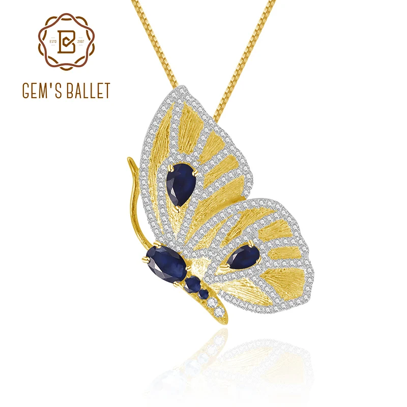 Женские броши-бабочки ручной работы GEM'S BALLET 1.30Ct натуральный синий сапфир