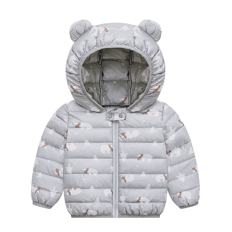 Gray With Bear Пальто для малышей; Детские Зимние куртки; Детские От 1 до 5 лет с капюшоном; хлопковые парки; Одежда для маленьких девочек; коллекция года; модная теплая верхняя одежда для малышей - Цвет: Gray With Bear