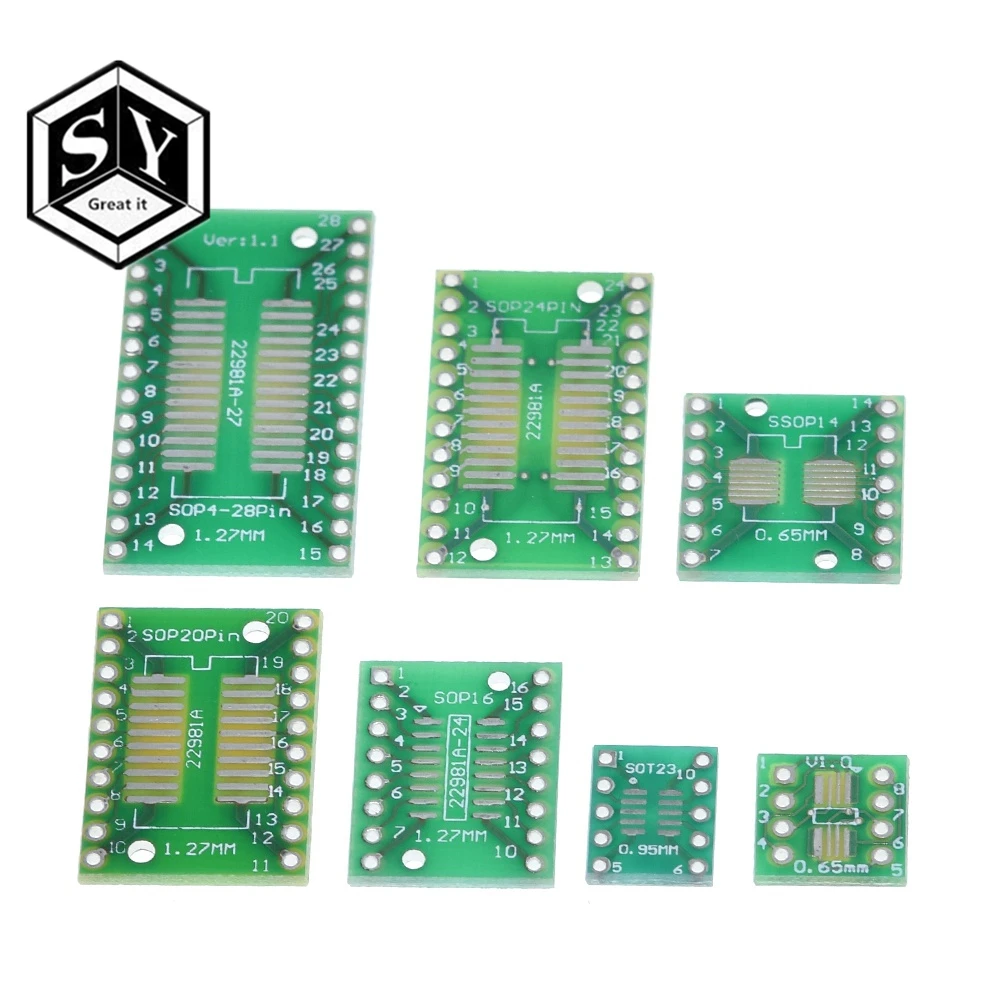 Great IT 7 шт. = 7 значение* 1 шт. печатная плата комплект SMD поворот к DIP SOP MSOP SSOP TSSOP SOT23 8 10 14 16 20 24 28 SMT To DIP