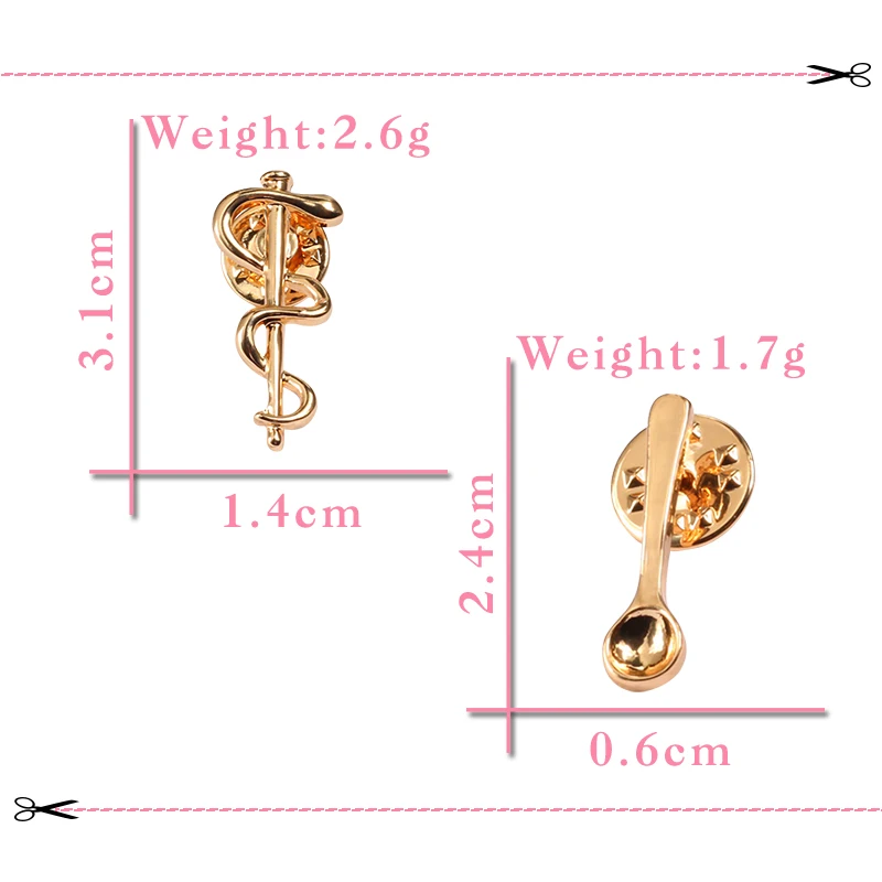 Золотая Серебряная лого палка для ловли Змей Брошь на булавке мини кофейная ложка нагрудная булавка джинсовая куртка рубашка значок для медицинского здоровья ювелирные изделия