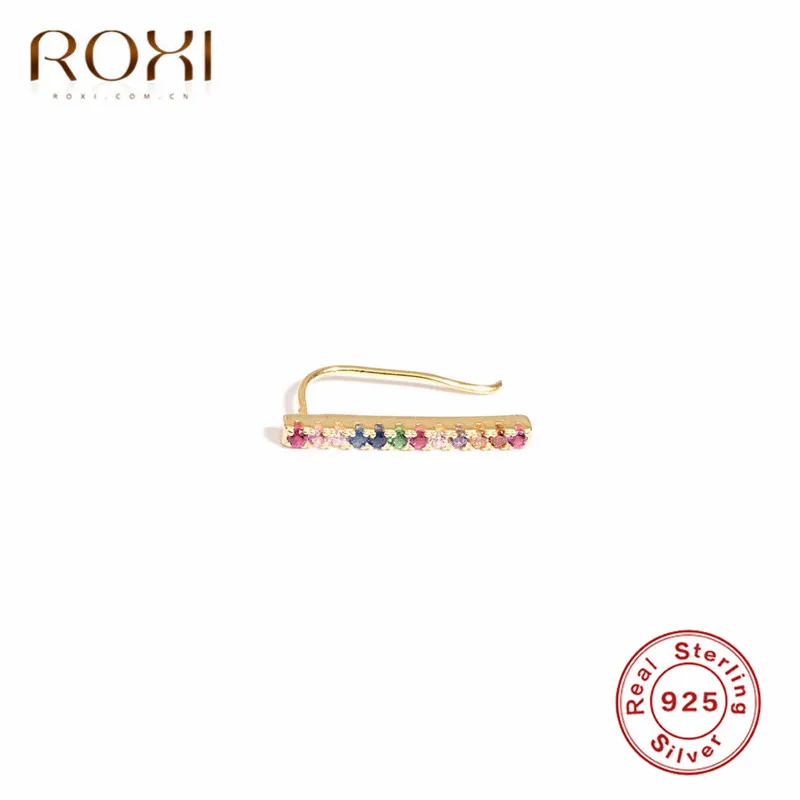 ROXI Изящные CZ серьги «Радуга» серьги-гвоздики простые бар для женщин 925 пробы Серебряные Серьги Геометрические корейские Кристальные серьги