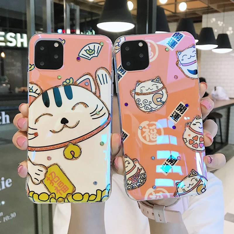 Блестящий чехол Кот удачи для iphone XS max XR X мягкий счастливый кот 11 Pro 6 6s 7 8 plus