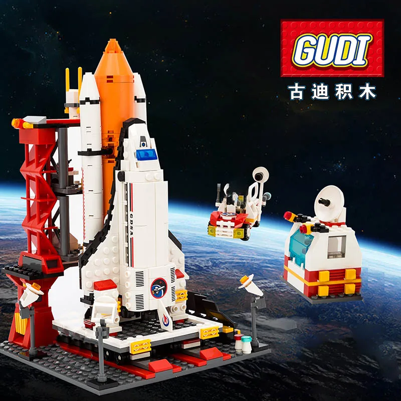 

Gudi city compatible legoed Shuttle center Spaceport spaceplane airship model building kits blocks spaceplane airship kids toys