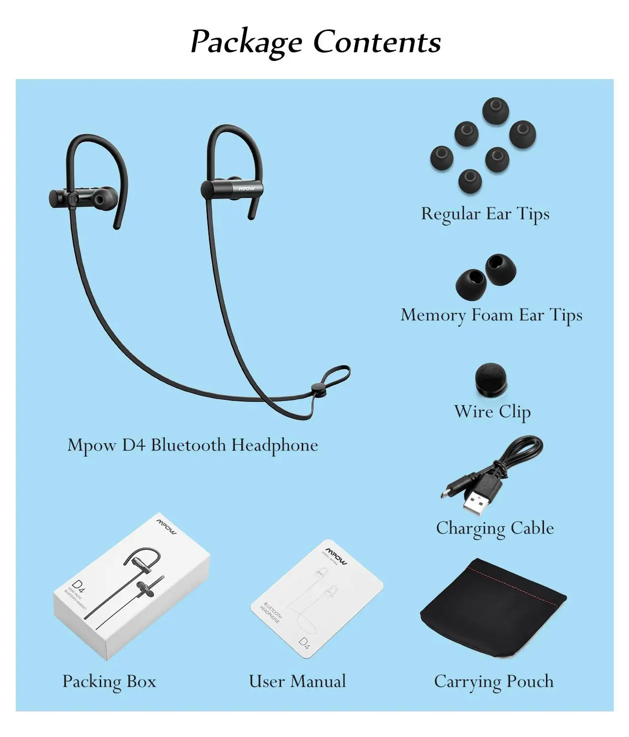 Mpow D4 Bluetooth Беспроводные наушники с HD Hifi звуком IPX6 водонепроницаемые спортивные наушники с микрофоном для IOS Iphone huawei