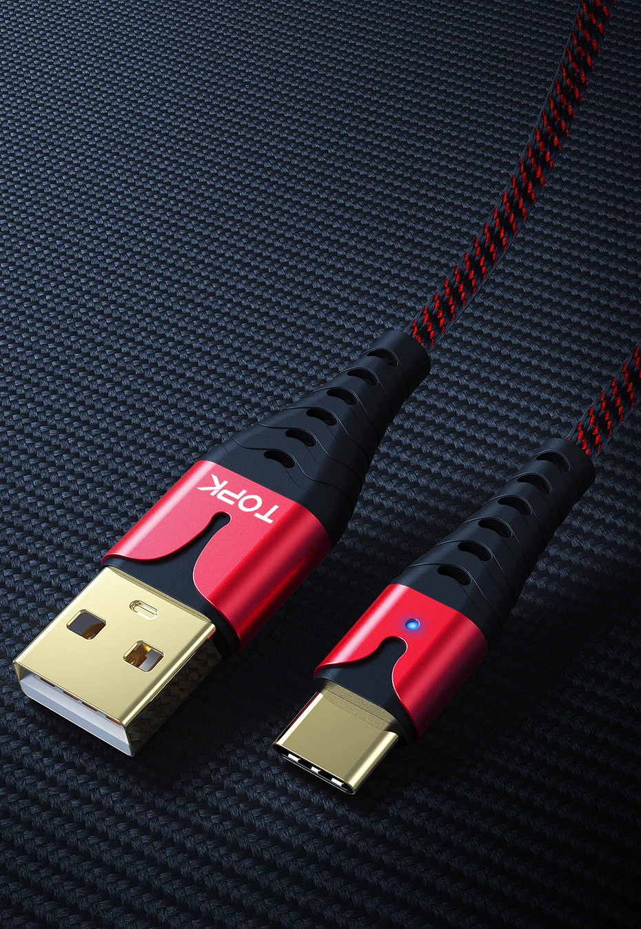 TOPK светодиодный 3A Тип usb C Быстрый зарядный кабель для передачи данных для samsung S10 huawei P30 Pro мобильного телефона Тип-C Зарядное устройство кабель