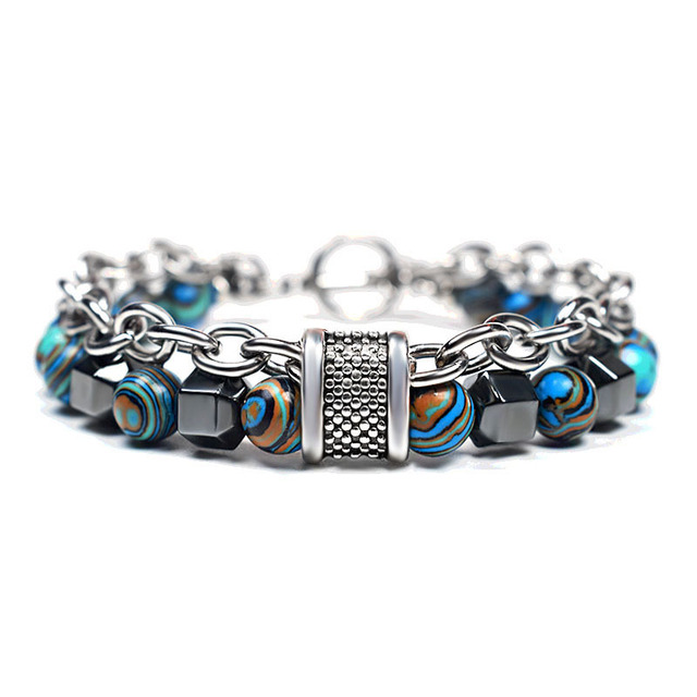 stone beads men accessories stainless steel women bracelet Hiphop bracciale uomo bileklik armbanden voor vrouwen jewelry