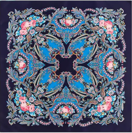 

100cm Silk Scarf Women Square Scarves Wraps National Floral Print Cashew Neckerchief Female Foulard Silk Hijab Lady Bufandas