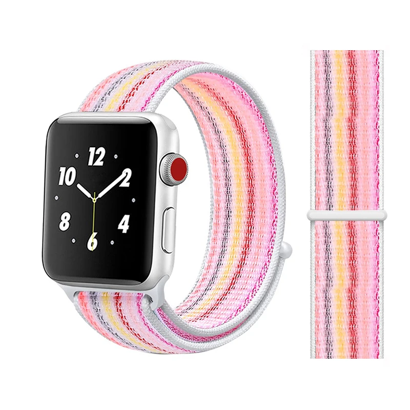 Нейлоновый ремешок для apple watch группа 4/5 44 мм/40 мм, correa apple watch 3 42 мм/38 мм iwatch серии 5/4/3/2 разноцветный коннектор ремешок для часов - Цвет ремешка: Strip pink