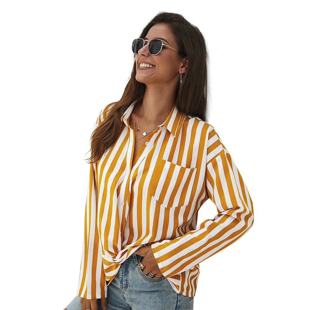 

Striped Fashion Women Blouses 2019 Long Sleeve Shirts Office Loose Casual Tops Sexy Chiffon Feminine Blouse Ropa Mujer Clothes