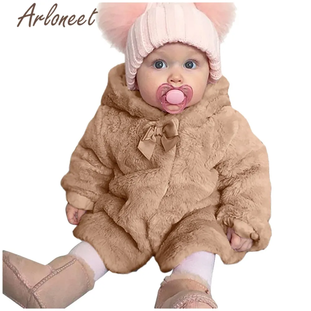 Коричневый ARLONEET Baby Coat Girls Warm Winter Thick Coat Long Loose Button Jacket Hooded Outerwear Baby Cotton Coat Girls Toddler Jacket - Цвет: Коричневый