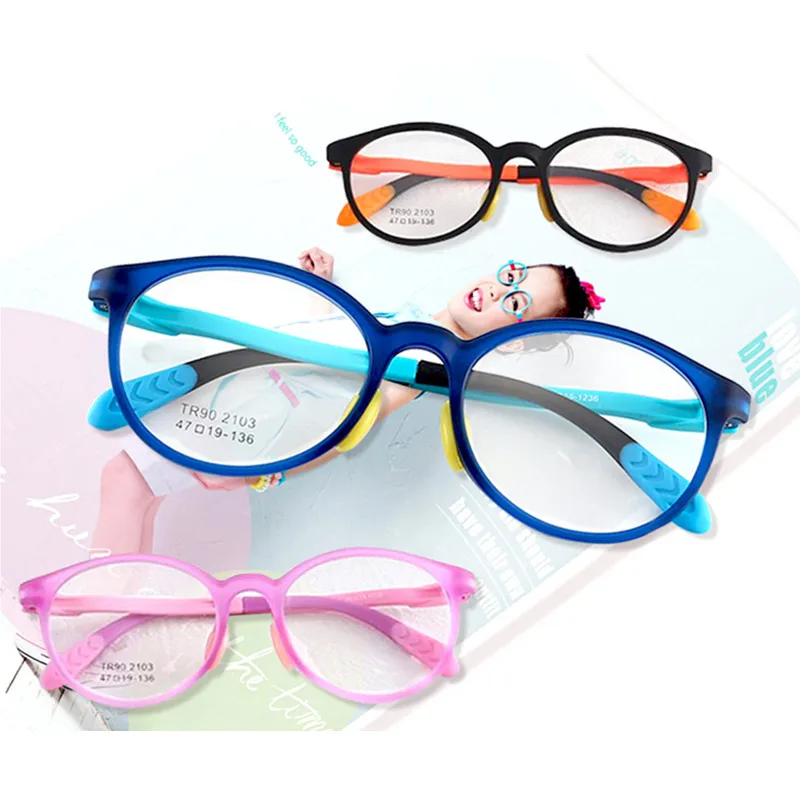 blue light blocking glasses for kids Girls Boys Optical Blue Patchwork glasses frame Flexible Silicone Baby's eyewear Frame