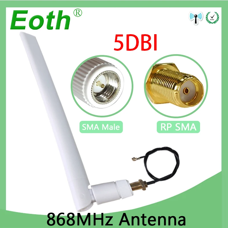 EOTH 1 2pcs 868mhz antenna 5dbi sma male 915mhz lora antene iot module lorawan antene ipex 1 SMA female pigtail Extension Cable