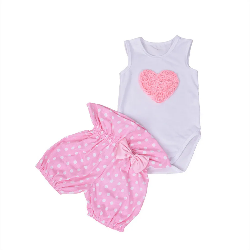 Модная одежда для новорожденных; Одежда для маленьких девочек на День Святого Валентина; комбинезон в форме сердца; топы; шорты в горошек; комплект одежды