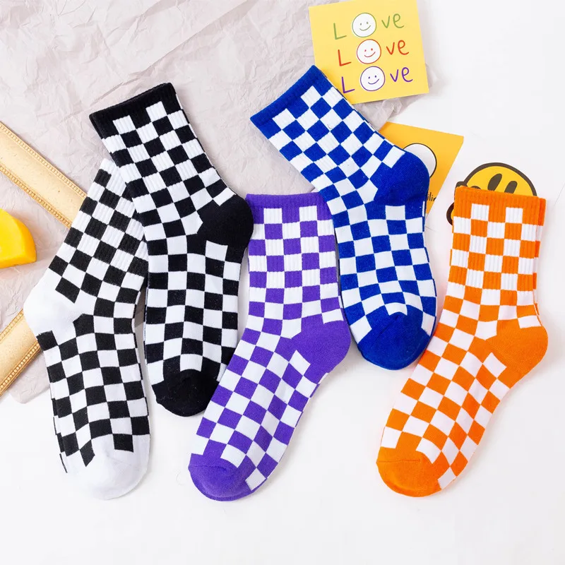 

5 Pairs Korean Fashion Trendly Street Harajuku Women Checkerboard Socks Funny Hip Hop Novelty Skateboard Socks