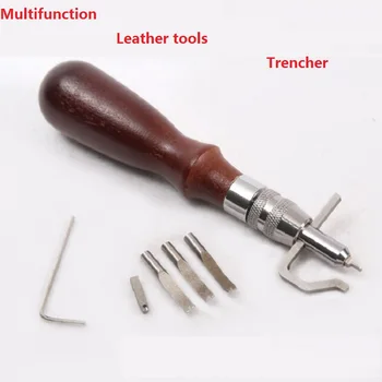 

With 5 Heads 1Pcs Wood+Stell Leather Tools Multifunction Trencher Edger Professional Handmade Accessories New DIY Hand Fashion