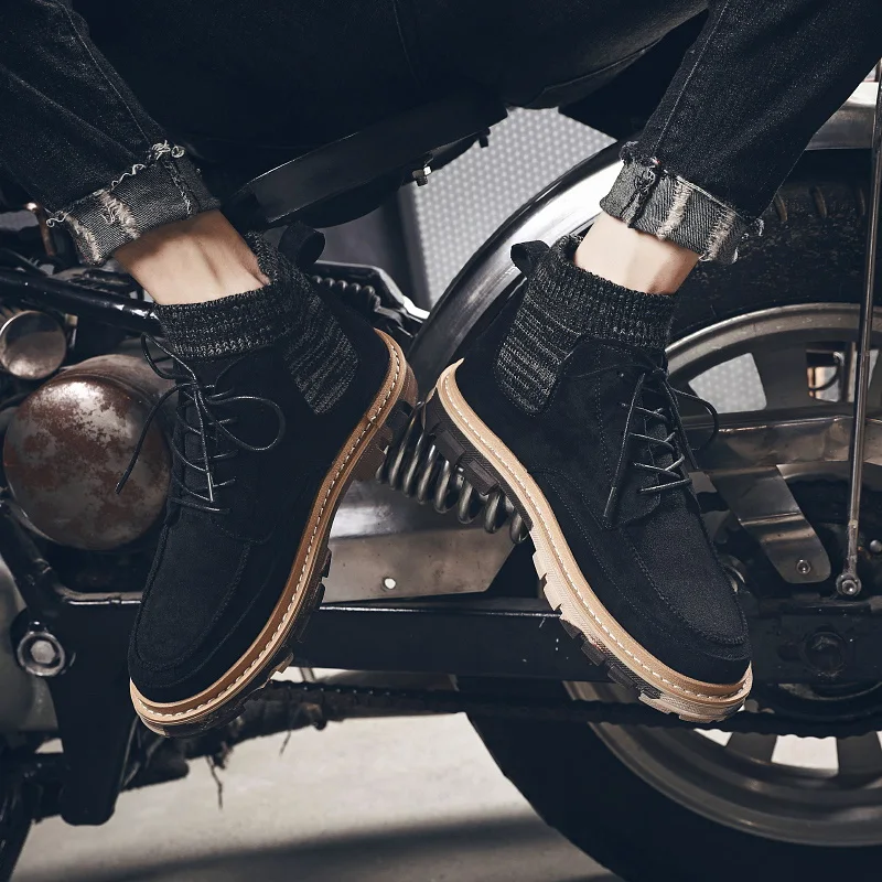 New Men Autumn Boots Brand Fashion Men Sock Work Boots for Mens Suede Leather Men Boots Comfortable Outdoor Casual Shoes