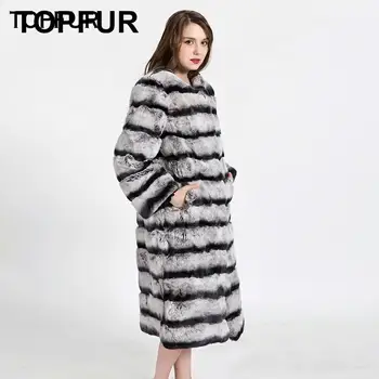 Online TOPFUR Neue Ankunft Natürliche Rex Kaninchen Pelzmantel Frauen Ganz Pelt 110 CM Lange Real Rex Kaninchen Fell Weibliche Outwear Heißer Verkauf 1616
