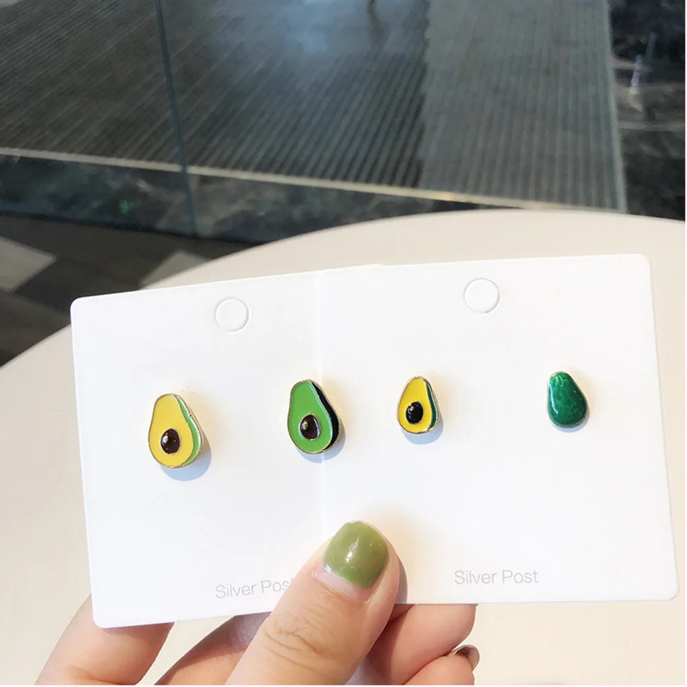 

New Avocado Green Enamel Stud Earrings Cute Fruits Drip Oil Asymmetrical Earrings Dainty Gift for Women Jewelry Brincos