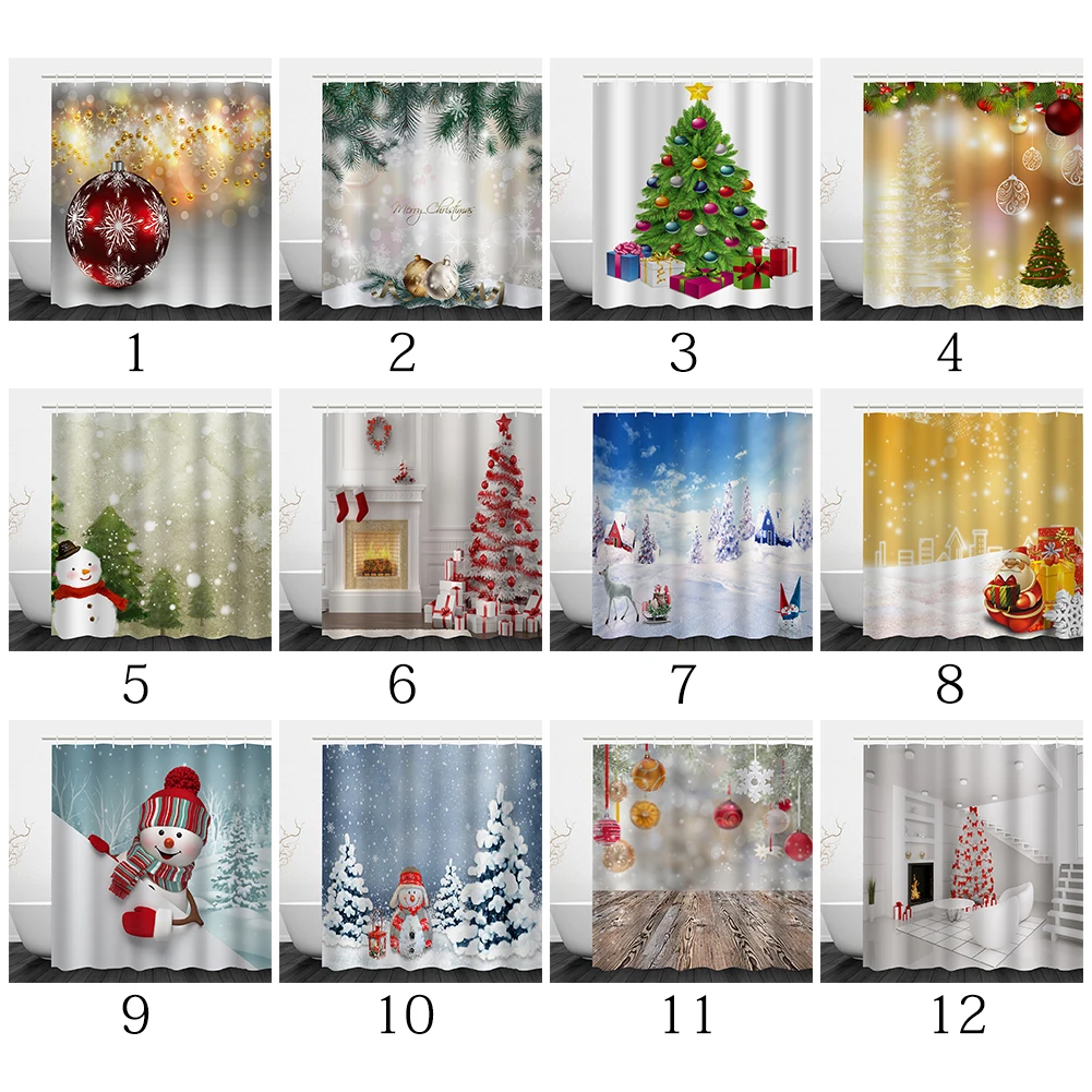 Digital Polyester Fabrics Printing Nordic Style Home Decor Waterproof Shower Christmas Curtain