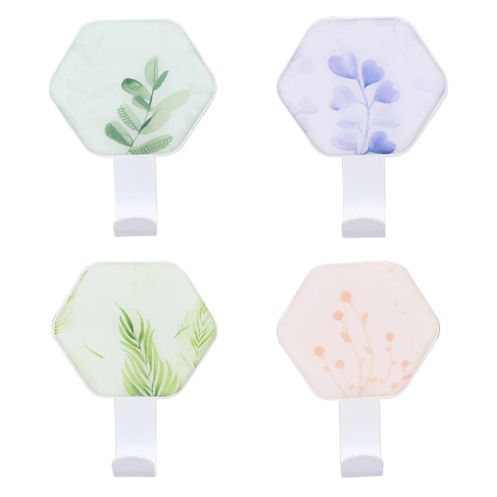 4PCS/ Set Stainless Steel Cartoon Adhesive Hangers Wall Mounted Hooks Coat Hook Traceless Hanger for Dorm Home (Clear Green Plan | Дом и сад