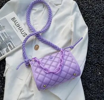 

2020 New Summer Rhombus Embroidery Braided Rope Shoulder/Crossbody Bag Women's Western Style Solid Chain Hand-Held Square Bag