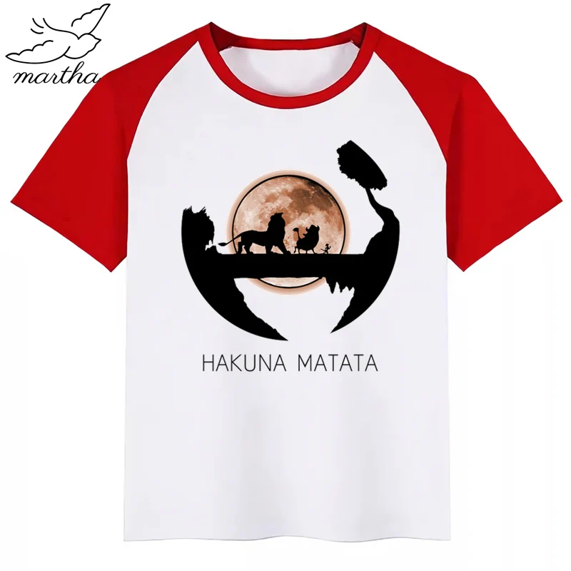 Детская футболка с изображением животных из мультфильма «Акуна MATATA»; детская забавная футболка с изображением короля льва; детские летние топы с короткими рукавами; одежда для малышей - Цвет: RedE