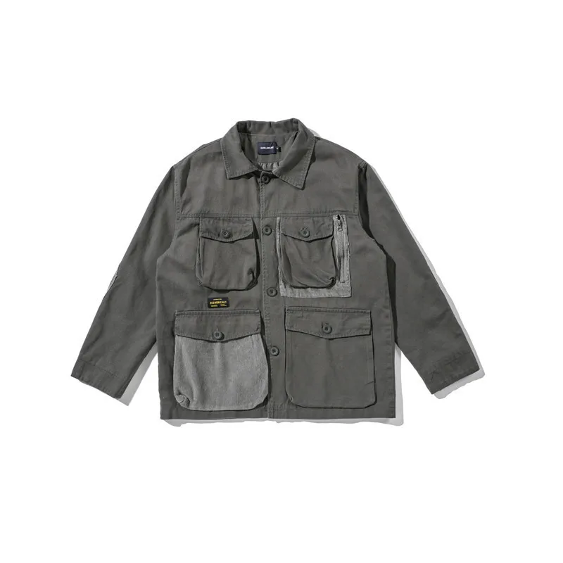 

Tang Mu Cool Spring Clothing New Style Japanese Style Casual Workwear Tops Men's Street Loose-Fit Contrast Color Multi-pockets J