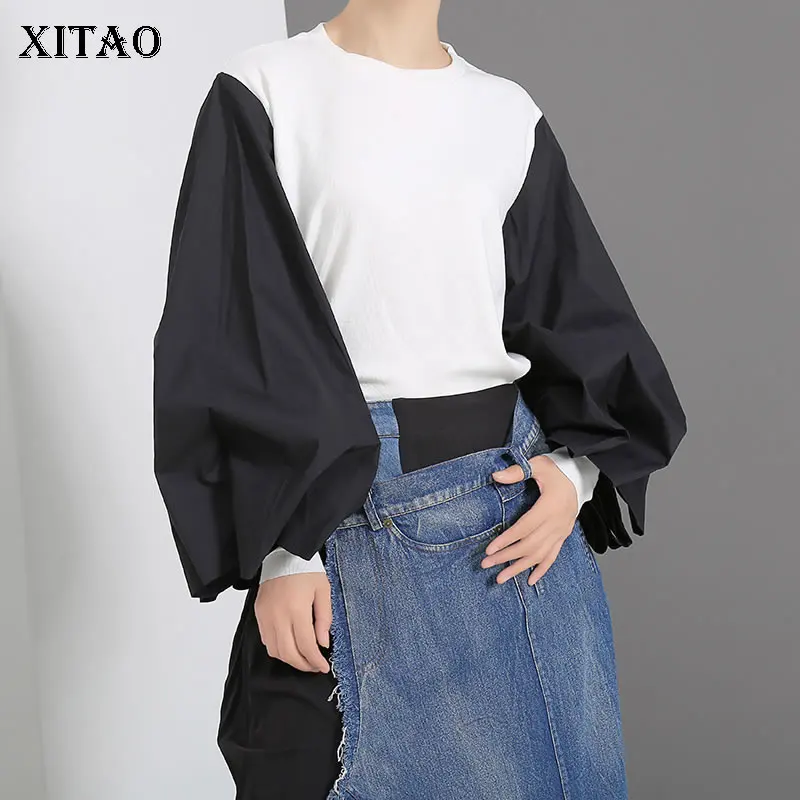 XITAO хит цвета Tide черная белая футболка женская мода корейский стиль пэчворк