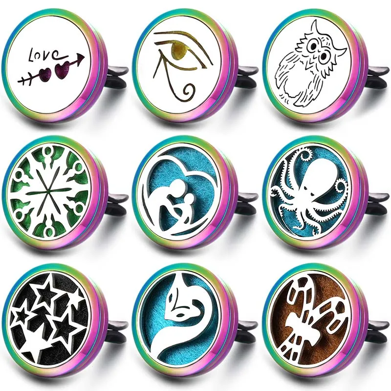 

2019 Colorful Pentagram Stainless Steel Essential Oil Car Diffuser Air Freshener Clip Aromatherapy Open Locket Pendants Jewelry