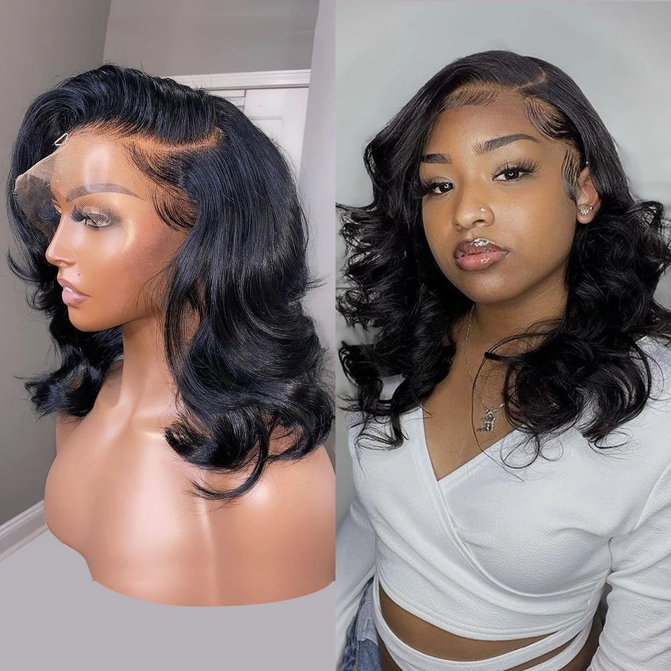Luvin Body Wave Short Bob Wig 13x4 Lace Closure Human Hair Front Wigs Water Wavy Plucked Brazilian Frontal For Black Women | Шиньоны и