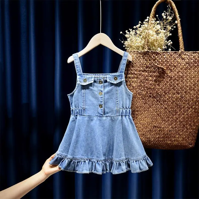 2021 Girls Kids Denim Strap Drss Baby Spring Summer Jeans Dresses Children Birthday Vestidos Clothes | Детская одежда и обувь