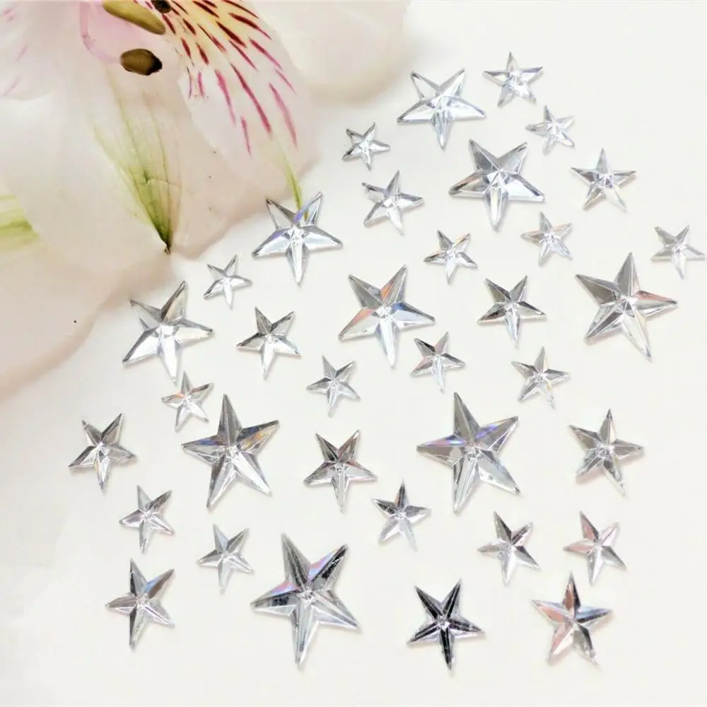

200pcs 10mm/15mm Acrylic Rhinestone Silver Star Gems Flatbacks Cabochons Embellishments For Christmas Crafts Cardmaking DIY