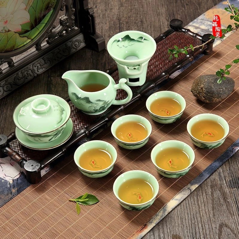 Celadon чай кунг-фу есть костюм Jindezhen ручной Карп чашка Dehua керамика чайный набор - Цвет: cupbulkpackaging