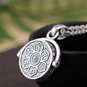 

S925 Silver Men and Women Buddhism Six-Word Mantra Pendant Rotating New Pendant
