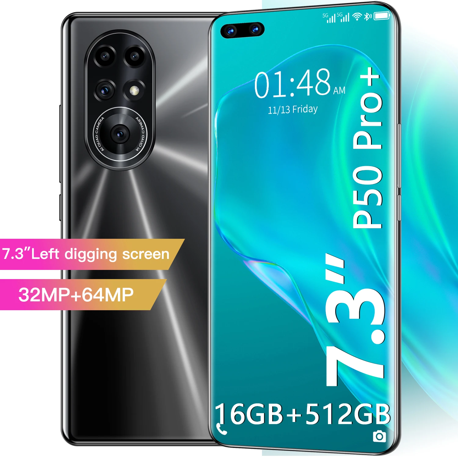 US $107.80 Global Version P50 Pro 73 Smartphone Android 16GB RAM 512GB ROM 6800mAh Deca Core CPU Mobile Phone 32MP Rear Cameras
