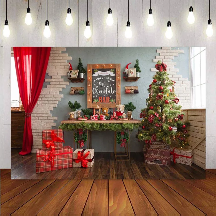 

Photography Background Winter Christmas Tree Flash Gift Toy Bear Decoration Christmas Backdrops Photo Studio Backdrop Photocall