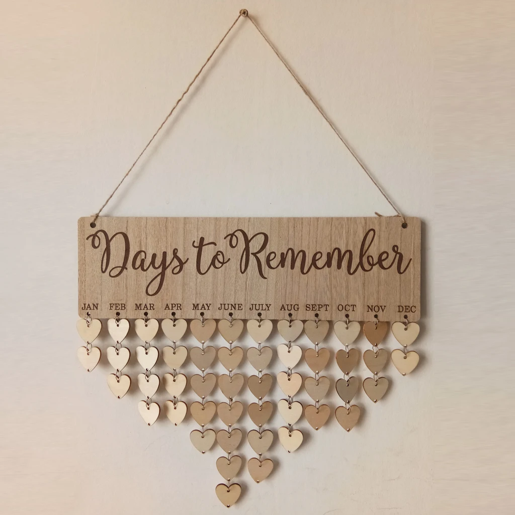 Family and Friends Wooden Birthday Reminder Calendar Birthday Tracker Wall Hanging Plaque Board Sign DIY Home Decoration Gifts