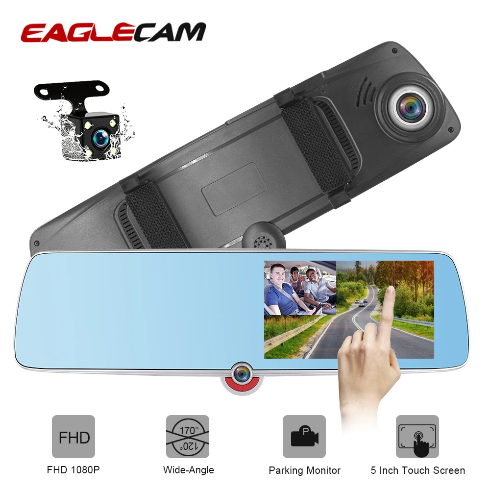 Автомобильный видеорегистратор с 3 камерами зеркалом заднего вида 5 дюймовый Full HD