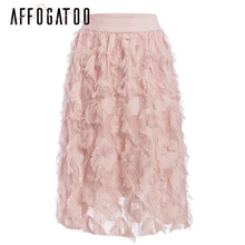 Afogafoo элегантные бальные юбки с высокой талией женские эластичные кружевные розовые юбки с кисточками Повседневная осенне-зимняя Дамская длинная юбка