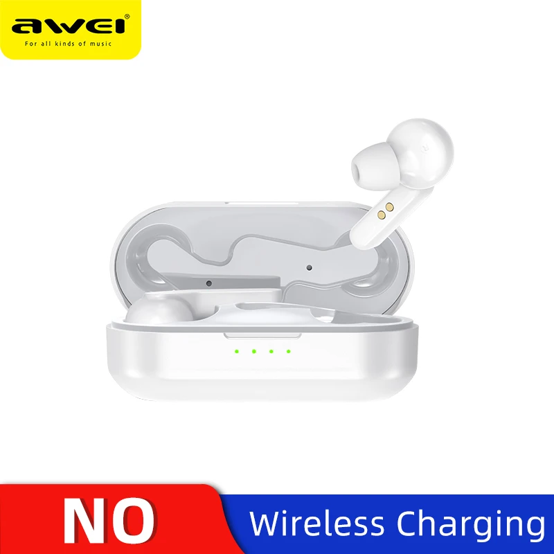 T10WT AWEI TWS Bluetooth V5.0 настоящие беспроводные наушники для зарядки с двойным микрофоном шумоподавление HiFi 6D бас игровая гарнитура сенсорное управление Качественные Наушники с микрофоном звук чистый и басс - Цвет: T10WT