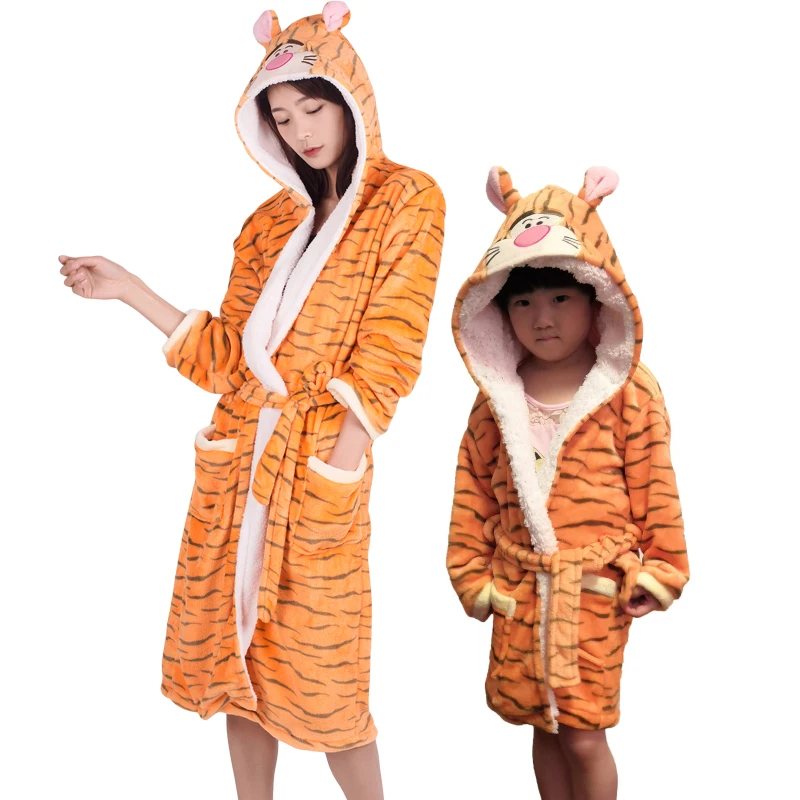 Cartoon Kids Robes Flannel Unicorn Boys Girls Robes Tiger Animal Hooded Bath Long Sleeve Baby Boy Bathrobe Child Clothing