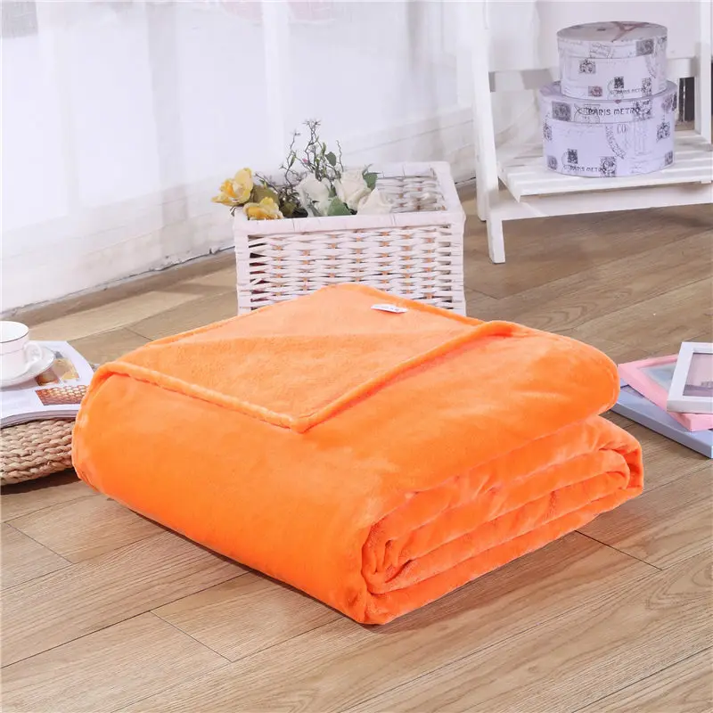 Orange Мягкое однотонное одеяло из кораллового флиса черного цвета, теплое покрывало для дивана, размер двойной королевы, пушистое Фланелевое Норковое пледы, плед, плоское одеяло s - Цвет: Orange